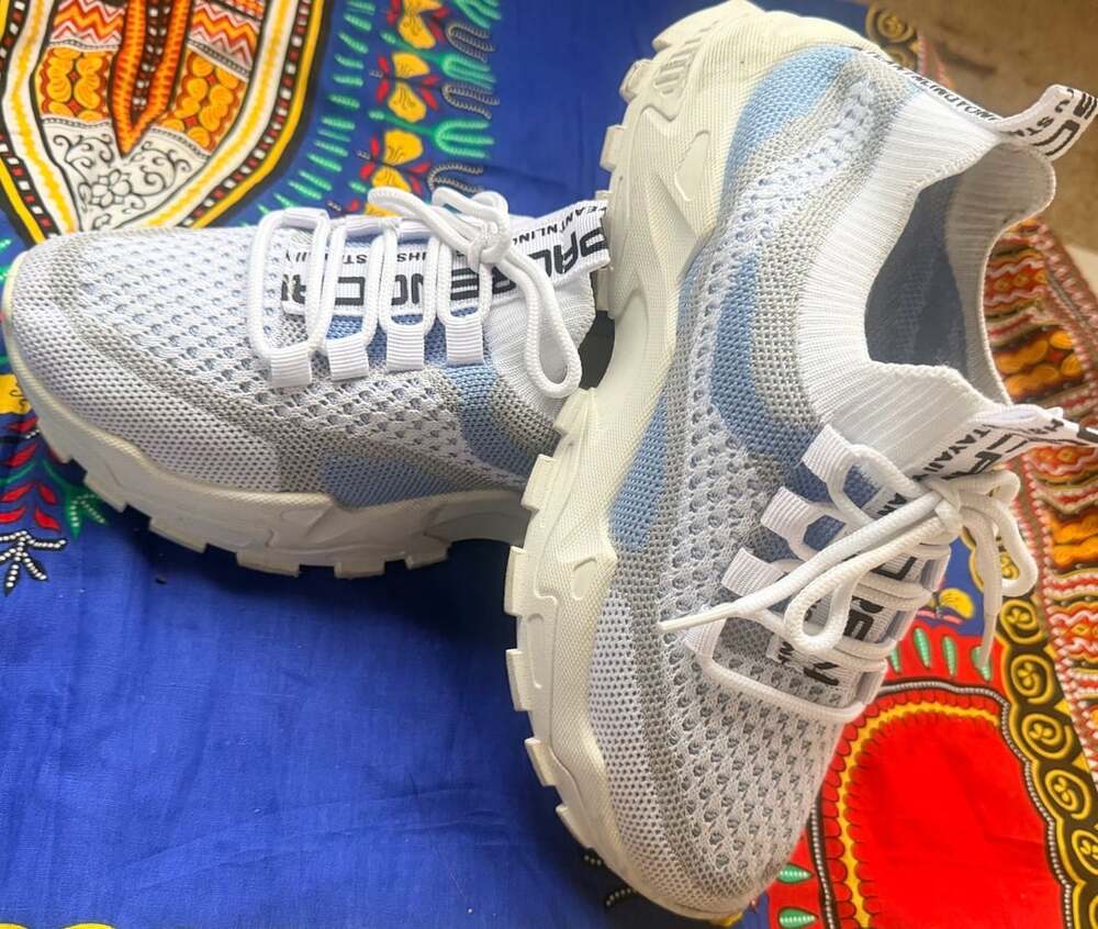 Unbranded Chunky Knit Sneakers White Blue Mesh